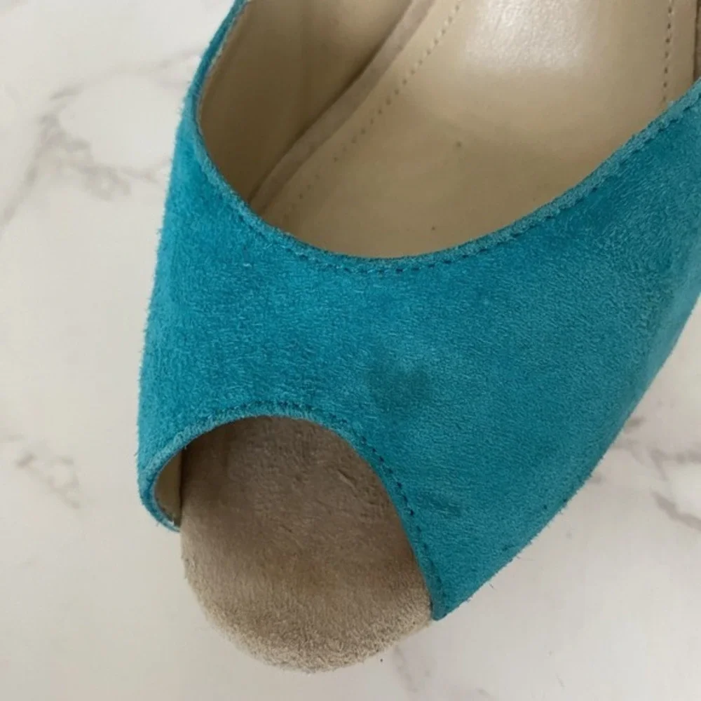 ALDO Platform Pumps Sz 38 (7.5) Blue Suede High Heel Party Special Occasion Date